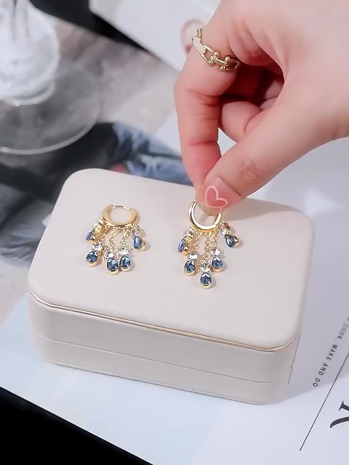 Blue Zircon Silver Earrings (18K Gold Plated)