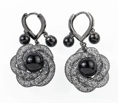 Black Flower crystal earrings