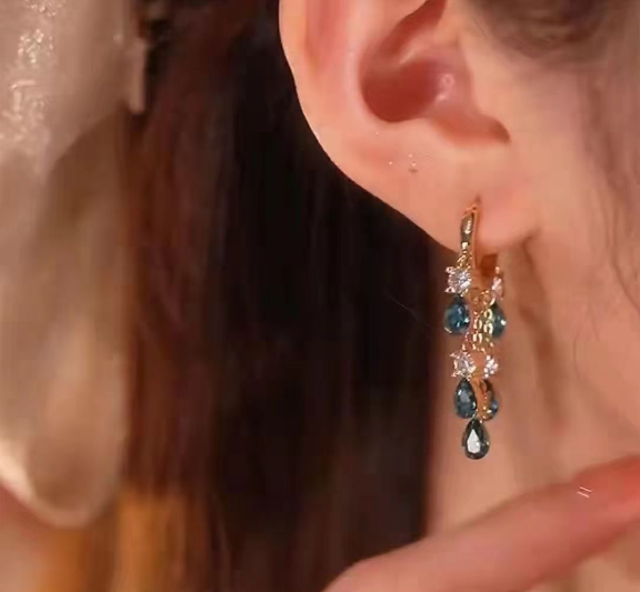 Blue Zircon Silver Earrings (18K Gold Plated)