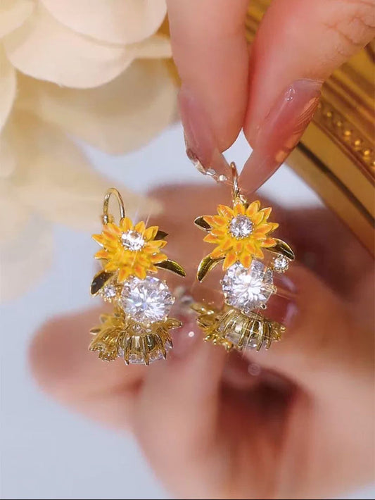 Sunflower zircon earrings(Gold plated)