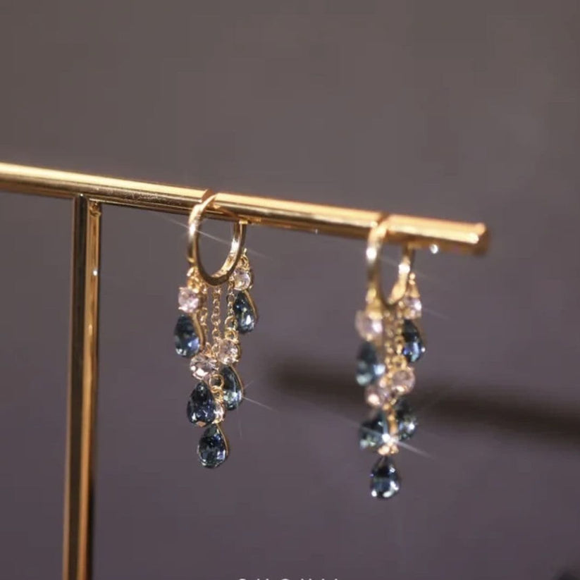 Blue Zircon Silver Earrings (18K Gold Plated)