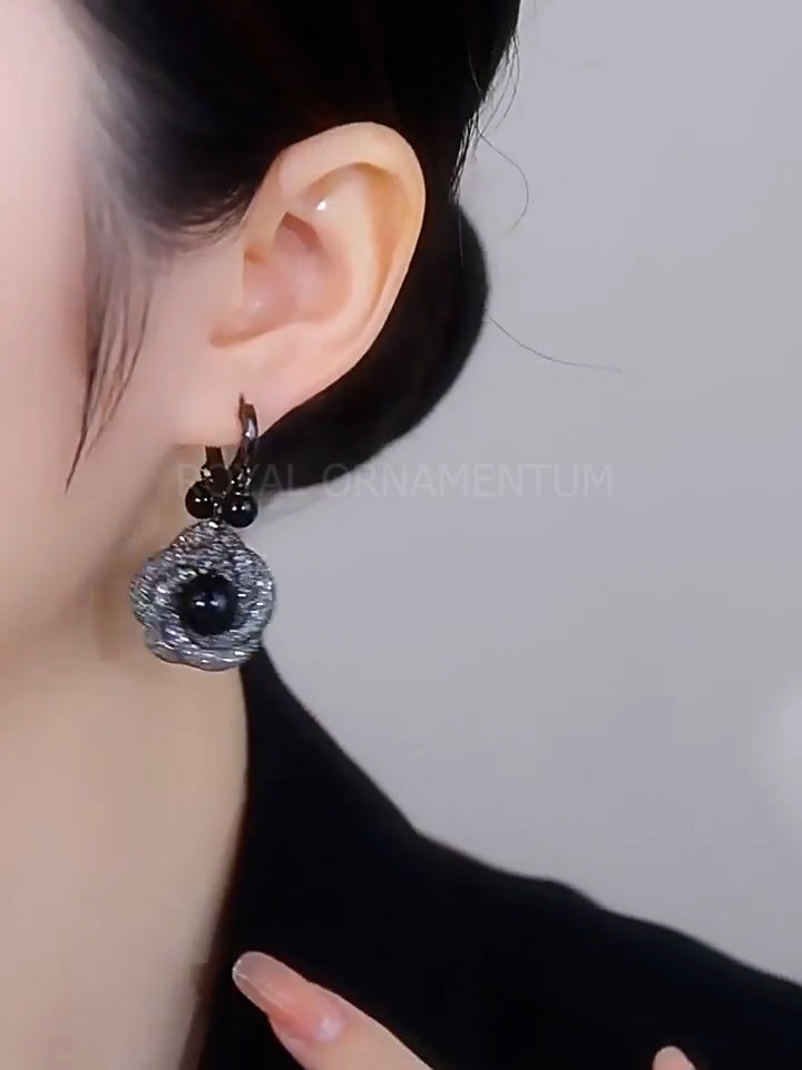 Black Flower crystal earrings